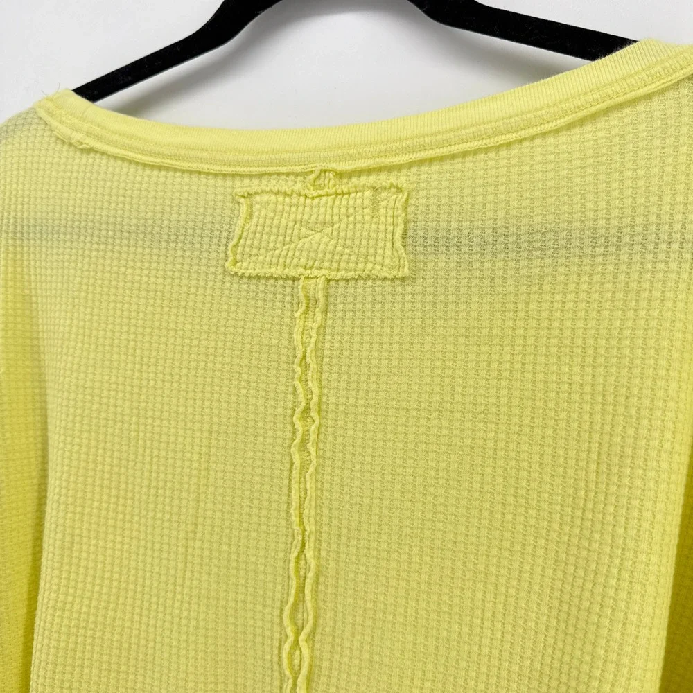 Free People Microphone Drop Lemon Grass‎ Yellow Thermal Top Waffle Knit Medium